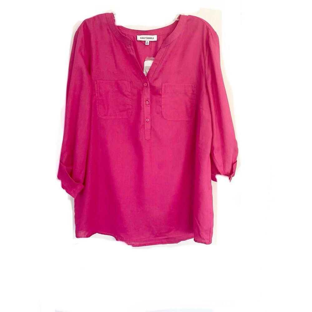 Emily Daniels Hot Pink Linen/ Rayon Top Sz XL